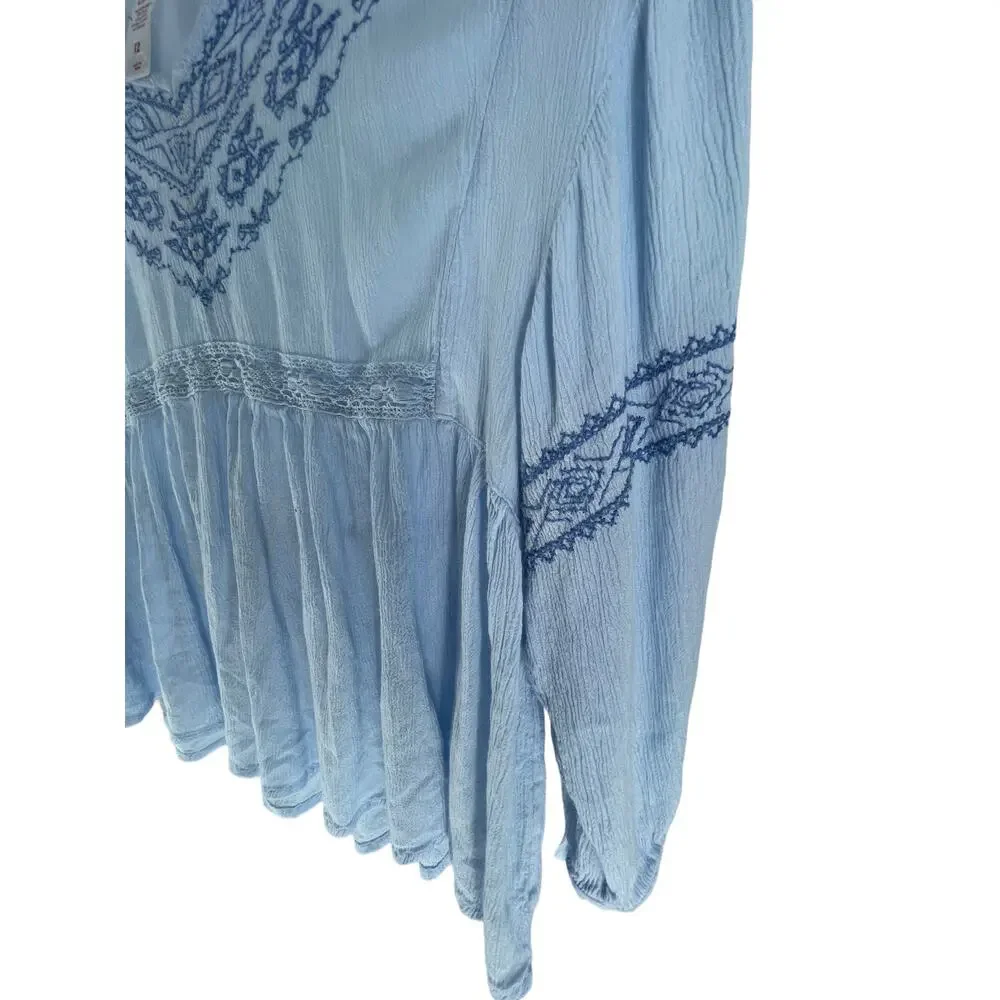 Justice Girls Blue Embroidered Long Sleeve Top Youth Size 12